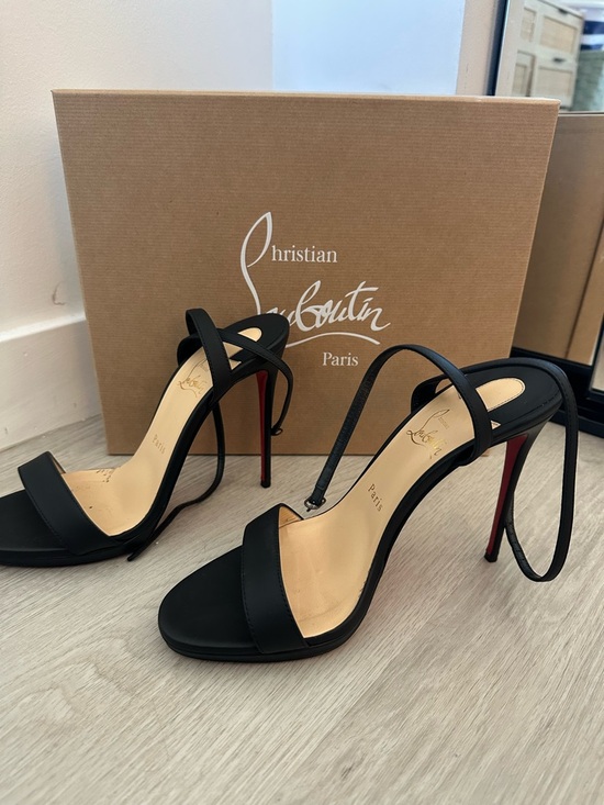 Christian Louboutin Shoes - Christian Louboutin Black Leather Red Sole High Heel Sandals